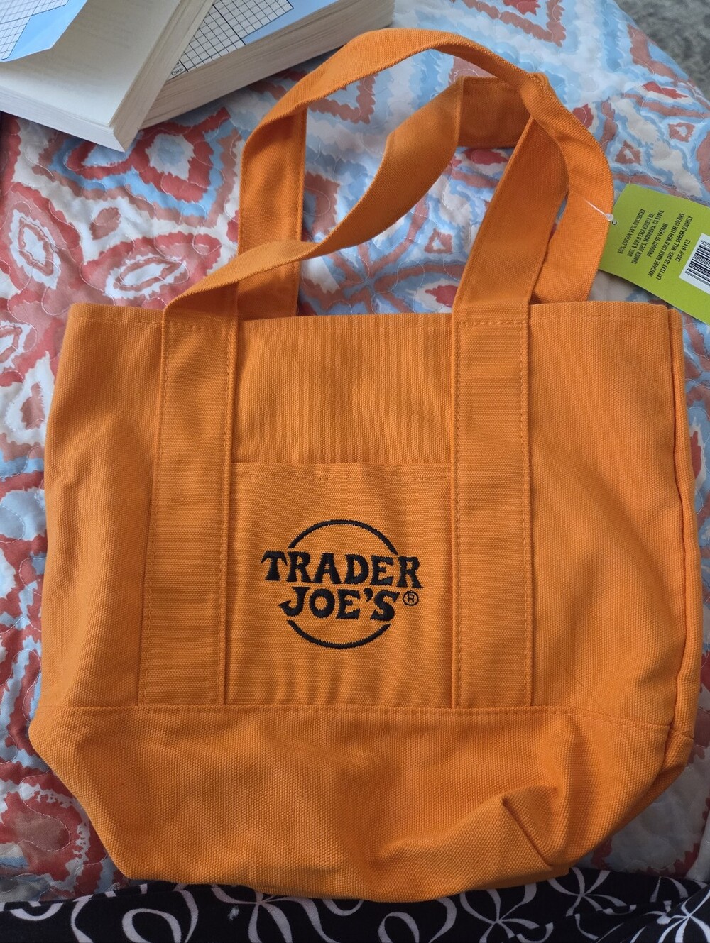 NWT Trader Joes Orange Canvas Mini Tote Bag *limited Edition